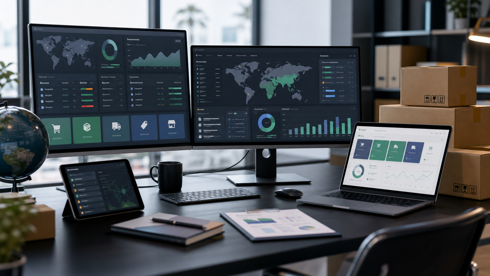 Abstract global online marketplace operations dashboard